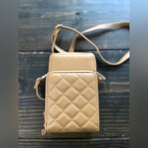 Brianna Triple Zip Triple Compartment Quilted Crossbody Bag Taupe